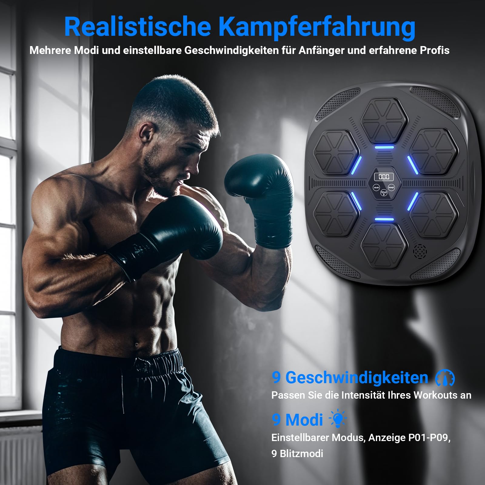 HotHands Music Boxing Machine, LED Elektronische Musik Boxing Machine mit Boxhandschuhen, Musik Boxen Trainingsgerät für Erwachsene und Kinder, Musik Boxmaschine Unterstützt Bluetooth