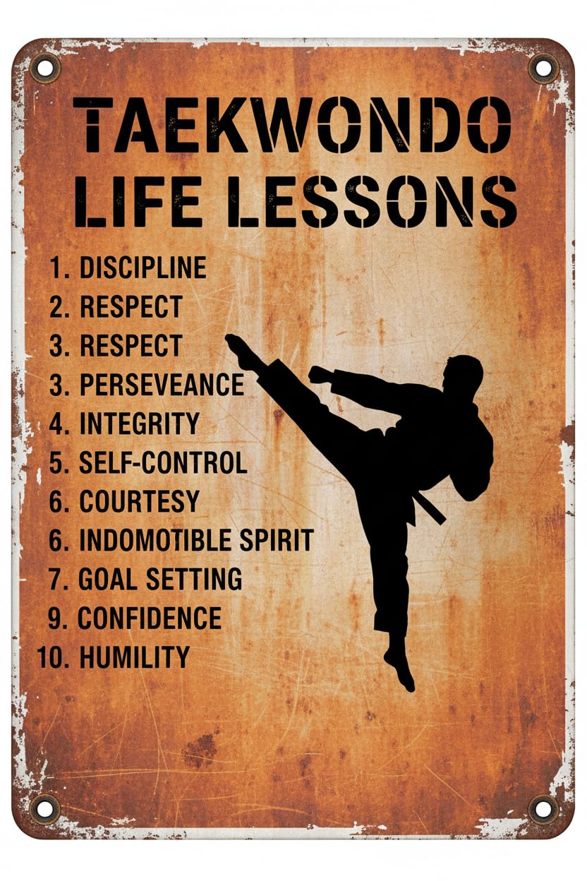 Inspirational Taekwondo Life Lessons Tin Sign, 8x12 Inch