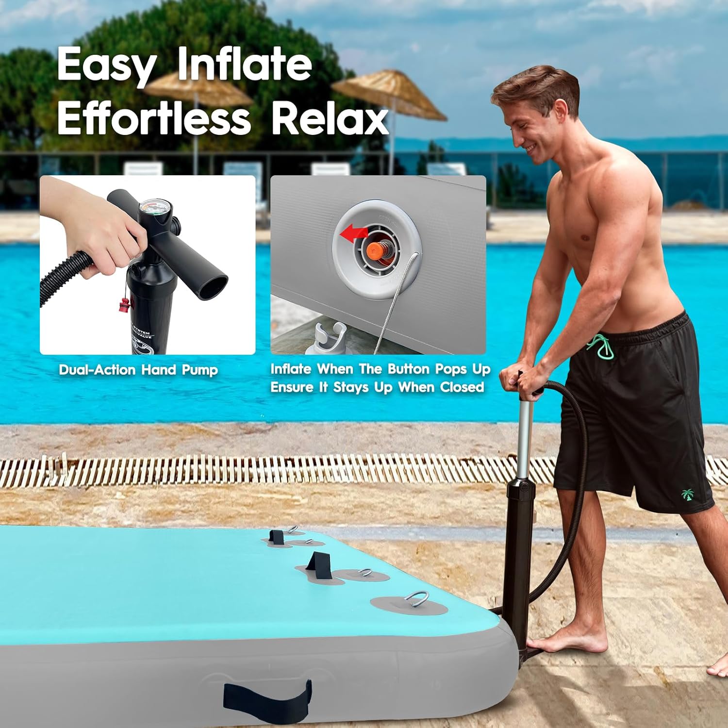 AWEMUFA Inflatable Floating Dock with Ramp 5ft/6ft/8ft/10ft Inflatable Dock Floating Platform, Floating Island Mat Boat Float Lake Floats, Large Rafts Floaties for Adult Pool Ocean Beach Boat Parties