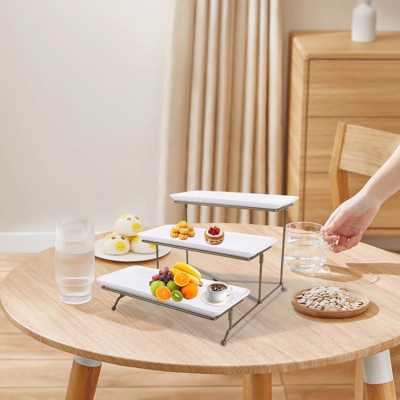 Soporte para bandeja de servir – Expositor de alimentos de 3 niveles para postres, frutas, galletas y cupcakes – ideal para fiestas y eventos