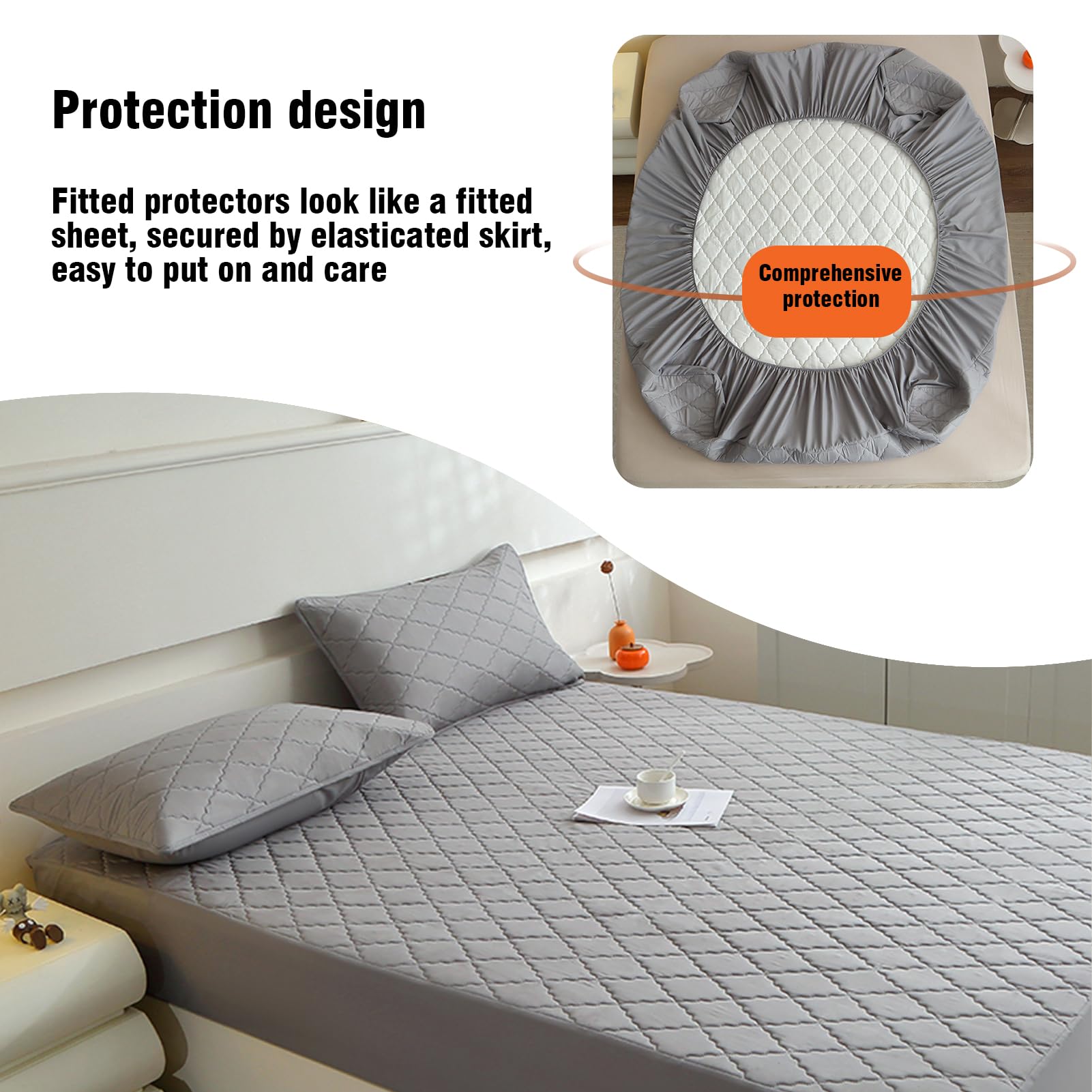 Acolchado Cubre Colchon Transpirable y Ajustable | Protector Colchon Impermeable Acolchado | Elástico En Todo El Contorno (Gris,200 * 220cm)