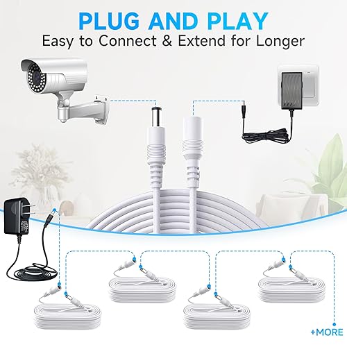 Miniatura 6 de Cable de extensión de alimentación de 32.8 ft, cable de extensión de 12 V CC de 0.083 in x 0.217 in, compatible con adaptador de fuente de