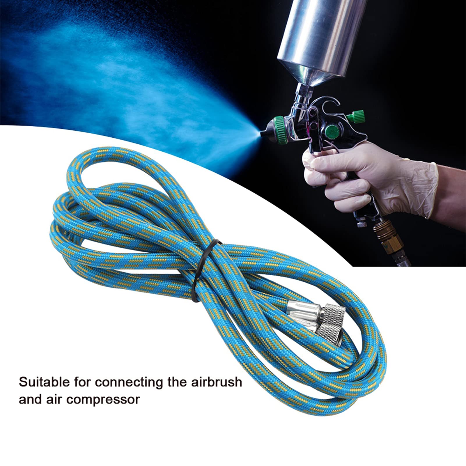 Gsycle 1.8M Airbrush Hose, Woven Air Brush Compressor Hose Nylon Braided Airbrush Hose 1/8 to 1/8 Adaptor Fitting