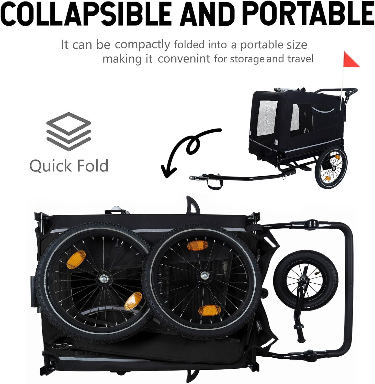 Dog Bike Trailer, 2-in-1 Pet Stroller & Cart, Supports up to 88 lbs, Heavy Duty Foldable Frame, Quick Release Wheel, Universal Bicycle Coupler