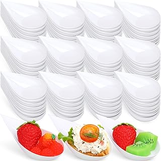 500 Pcs 4 Inch Appetizer Spoons Tear Drop Mini Appetizer Plates Plastic Catering Supplies Disposable Appetizer Tasting Spoons Asian Spoon for Desserts and Appetizers Sample Serving Party (White)