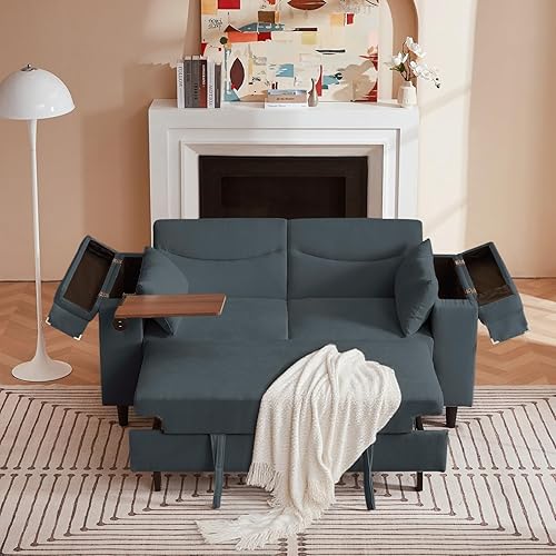 Large Size Sofa Bed for Living Room, Multi-Functional Sleeper Couch Pull-Out Bed,Hidden Side Table,Storage Armrest,Spring Cushions, Solid Wood Frame, Easy Assembly for Small Spaces (Beige)