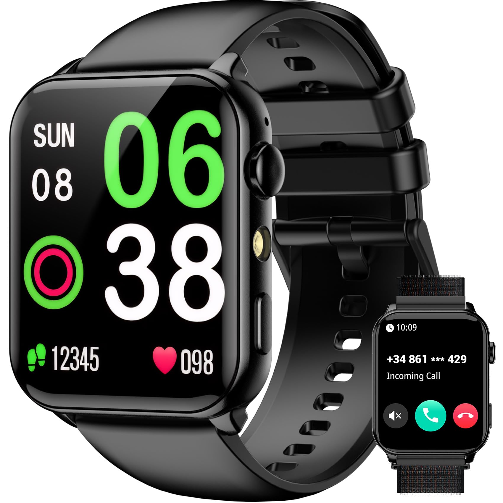 Smart Watches for Men, 1.91" AMOLED Men's Fitness Watch with 2026 Upgrade LED Flashligh, 7-Day Battery, IP68 Waterproof, 24/7 Heart Rate/Sleep Monitor, 120+ Workout Modes for Android iPhone(2 Bands)