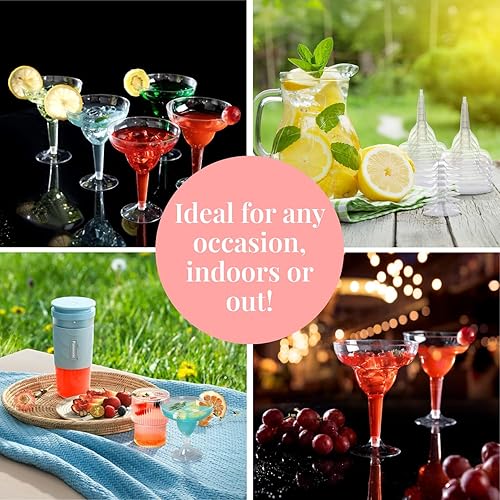 Vista 6 de Prestee 50 vasos de margarita de plástico transparente, 12 onzas, vasos de margarita resistentes desechables para decoraciones de fiesta del Cinco