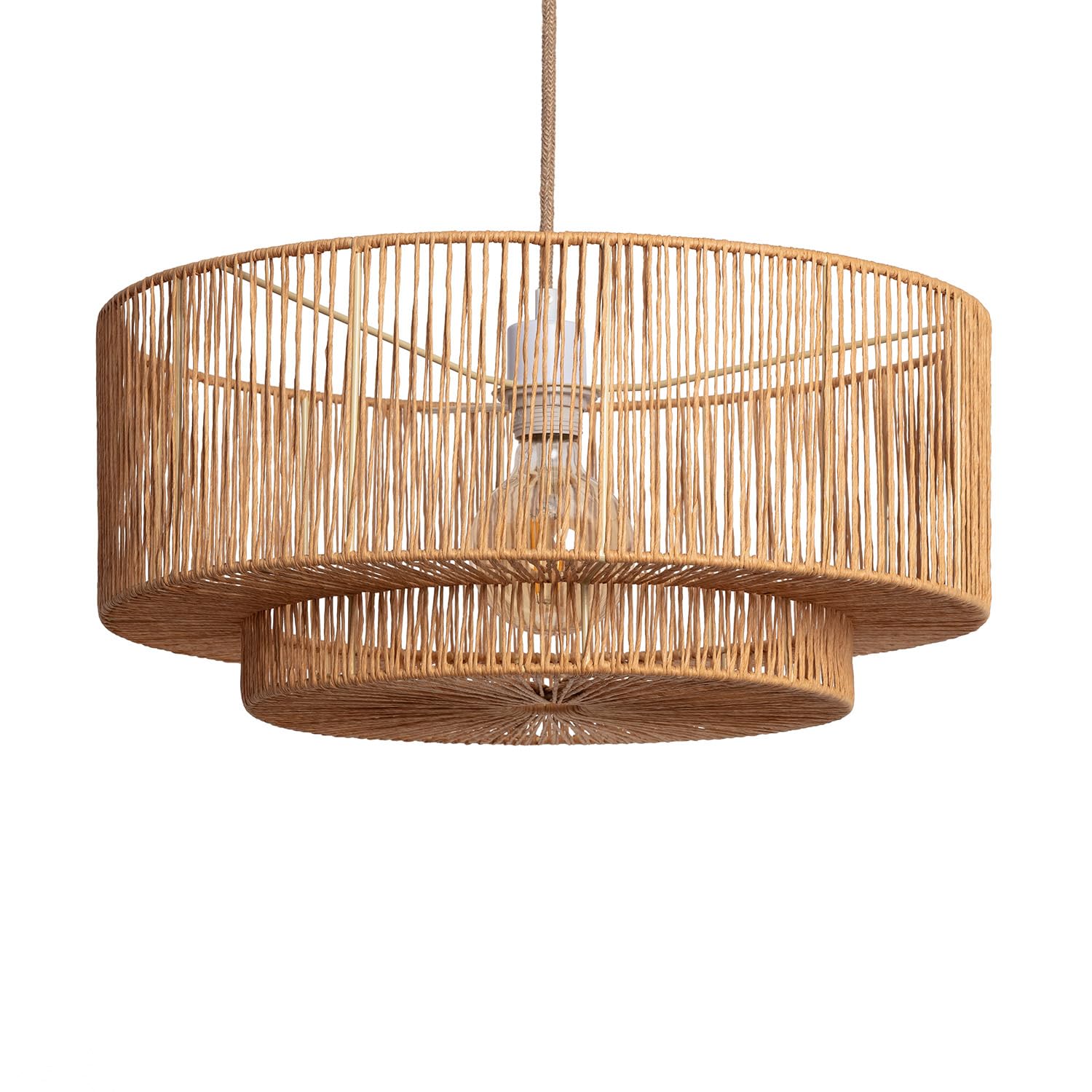 LEDKIA Lampada a Sospensione Carta Intrecciata Dicenta Naturale | Compatibile con Lampadina E27 fino a 40W | Resistente e Flessibile | Stile Mediterraneo e Boho