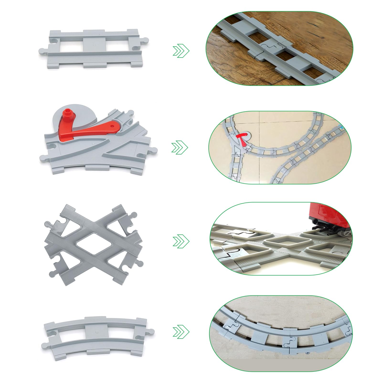 Cabeeskii Treno binari ferroviari giocattolo, Set di binari per costruzioni composto da binari incrociati diritti e curvi, compatibile con il leader di mercato da 2 anni (57PCS)