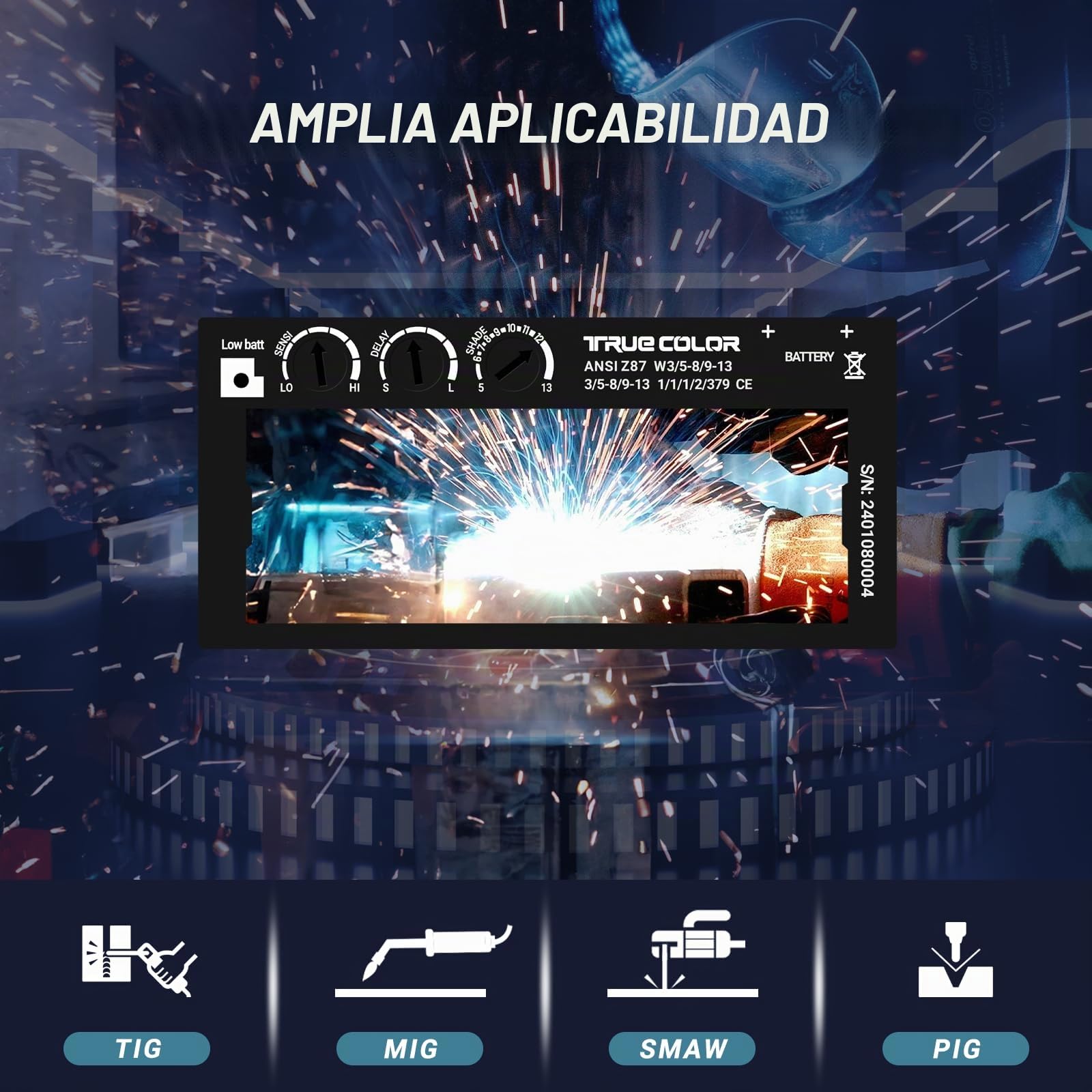 【Tono 5-13】 Lente de soldadura ajustable de oscurecimiento automático de 2 x 4 1/4, lente de soldadura de energía solar, lente de soldadura azul de color verdadero, lente de soldadura de repuesto para