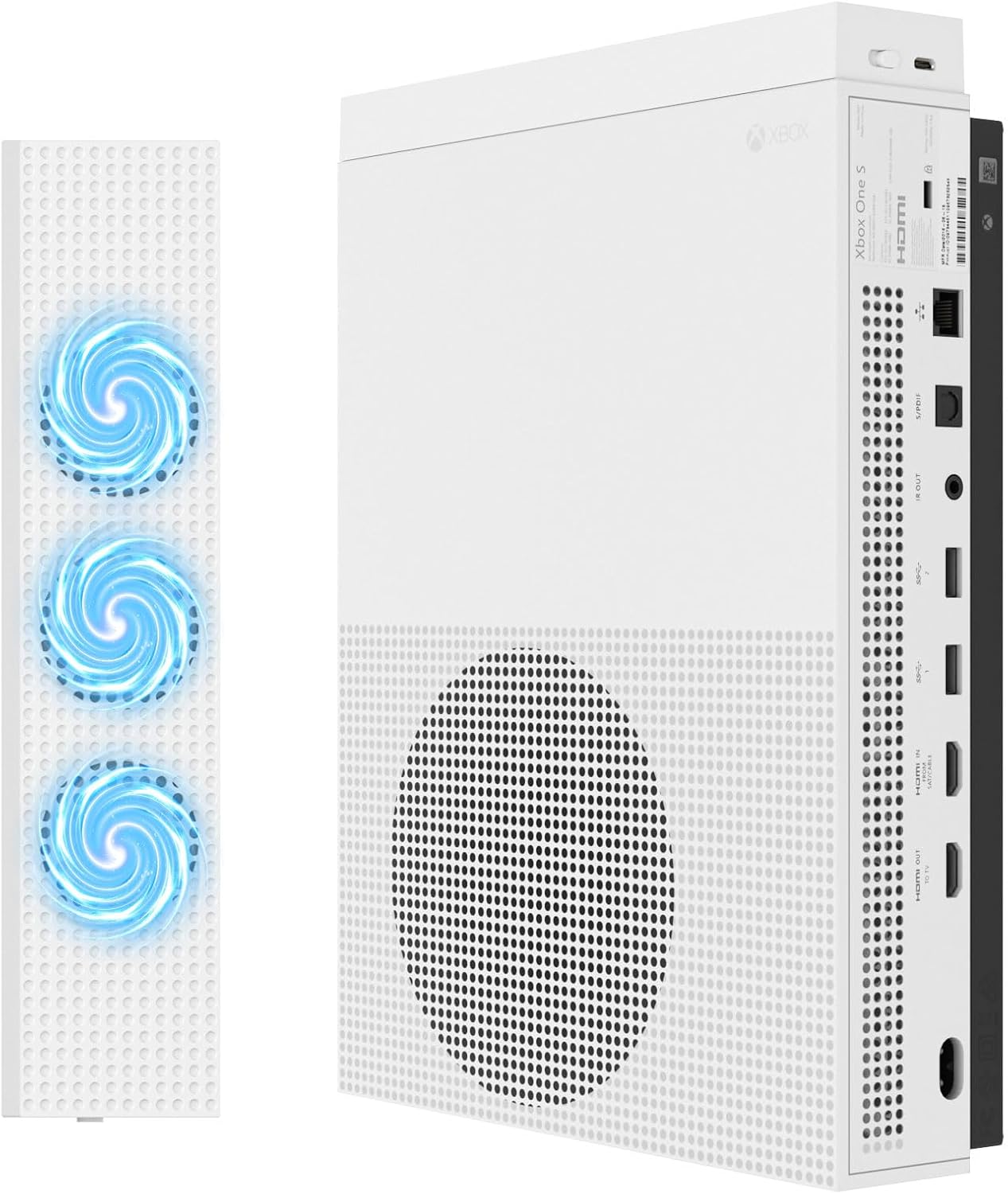 MoKo Xbox One S Cooling Fan, Built-in 3 High Speed Fans, 2-Port USB Charing & Data Syncing, L/H Fan Speed Switch for Xbox One S Gaming Console, White : Video Games