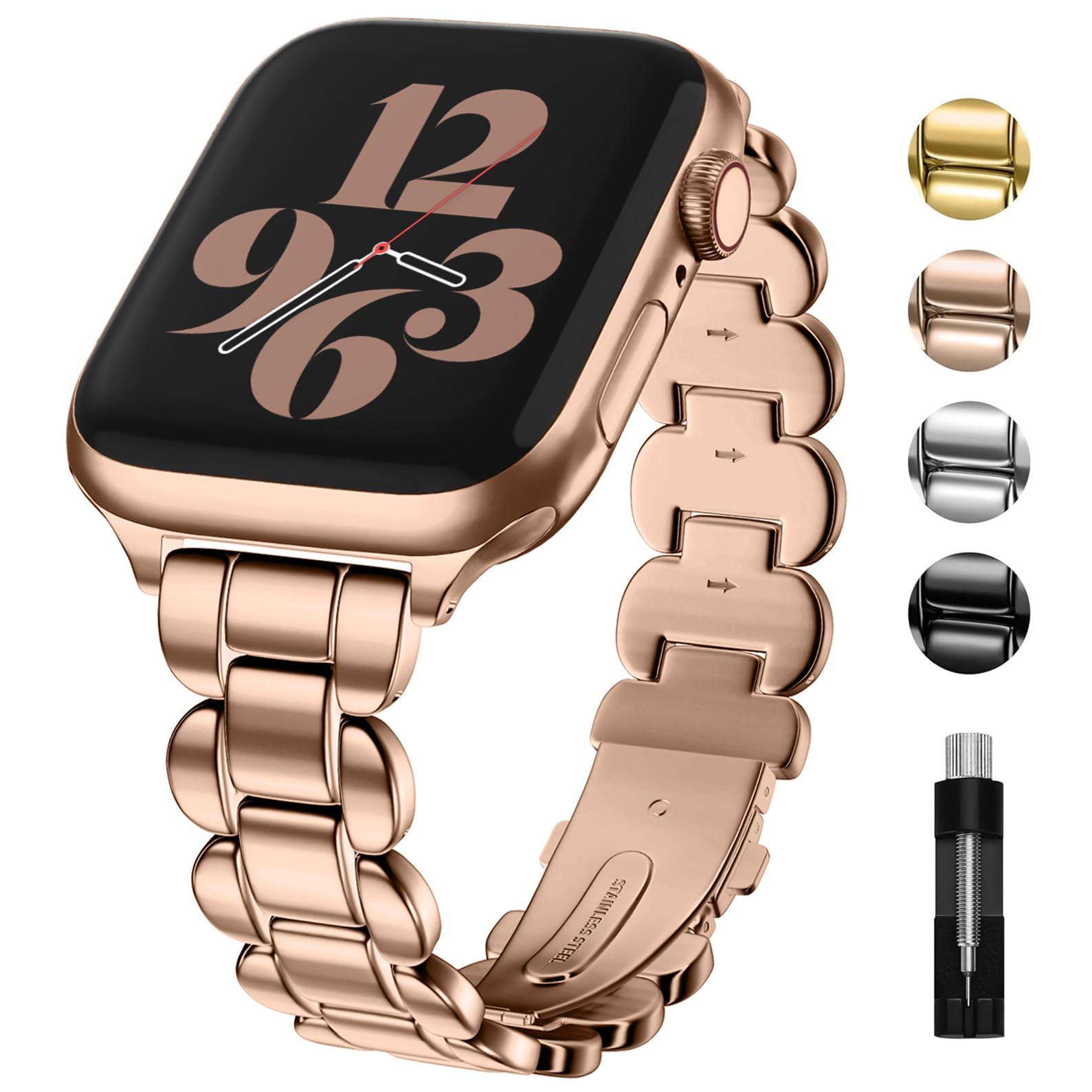 Fullmosa Metal Bands Compatible with Apple Watch 42mm 41mm 40mm 38mm for iWatch Series 11 10 9 8 7 6 5 4 3 2 1, SE3/2/1 for Women,Rose Gold