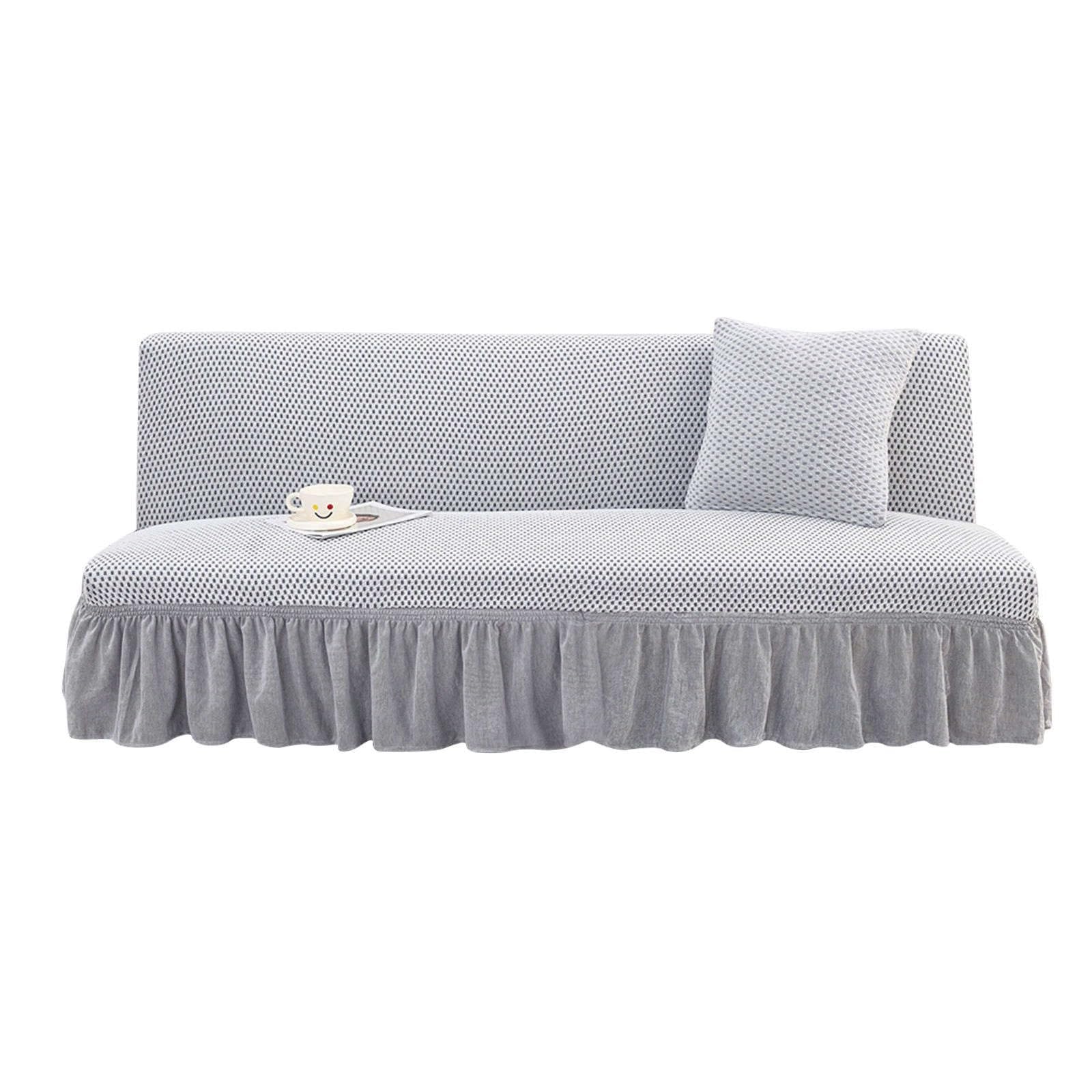 Housse de canapé-lit extensible Silver White au design raffiné avec jupe à volants