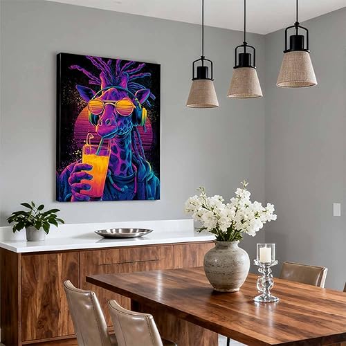 Miniatura 2 de Vibrant Neon Giraffe Poster Synthwave Wall Art for Bedroom Living Room Decoration Cool Animal Print Groovy Retro Music Decor-Unframed-12x18inch