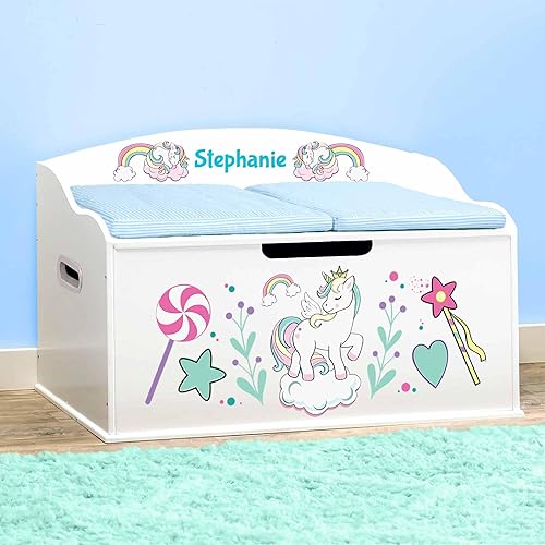 Miniatura 2 de DIBSIES Caja de juguetes personalizada Creative Wonders, unicornios y arcoíris, 30 x 19.25 x 18 pulgadas, tapa de cierre suave (blanco)