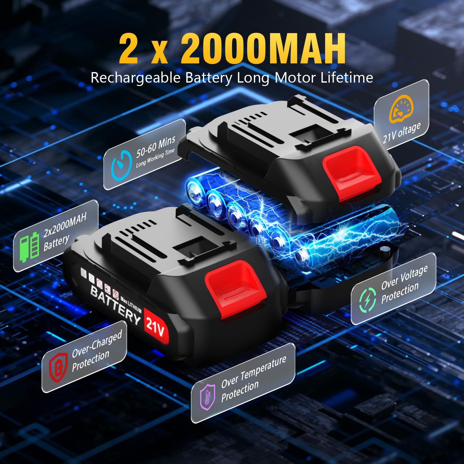 Tronçonneuse sur Batterie 4000mah 6 Pouces Mini Tronconneuse sans Fil avec 2 Chaines Système D'Huile Automatique 600W Moteur Brushless Coupe Branche Electrique Elagueuse Compatible avec Makita