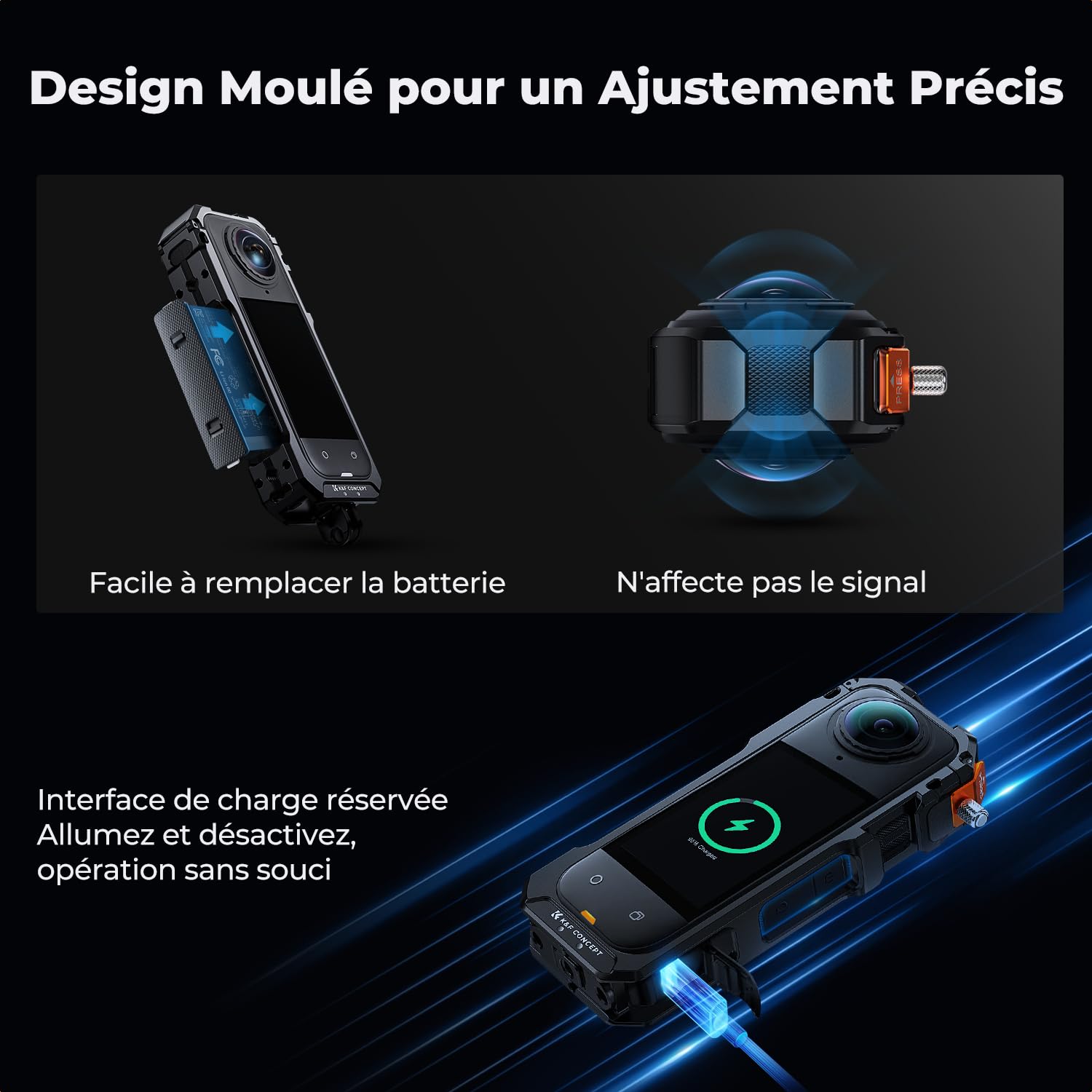 K&F CONCEPT Cage de Protection Compatible avec Insta360 X5, Cadre de Protection en Alliage d'Aluminium avec Capuchon de Lentille en Silicone + Lentille Silicone + Écran Protégé | 1/4" + 2 Cold Shoe
