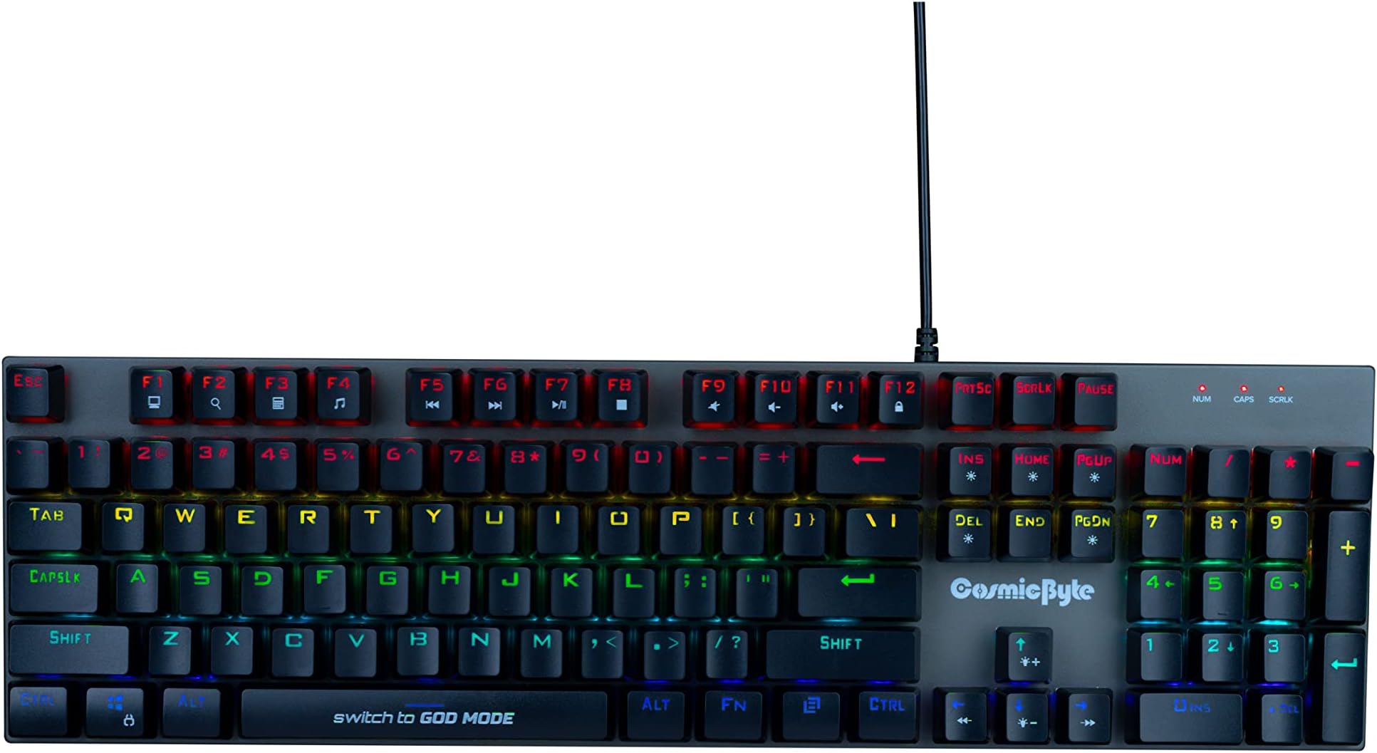 Cosmic Byte CB-GK-28 Vanth Mechanical Keyboard Upgraded with Swappable Outemu Red Switches and Rainbow LED (Black/Grey)