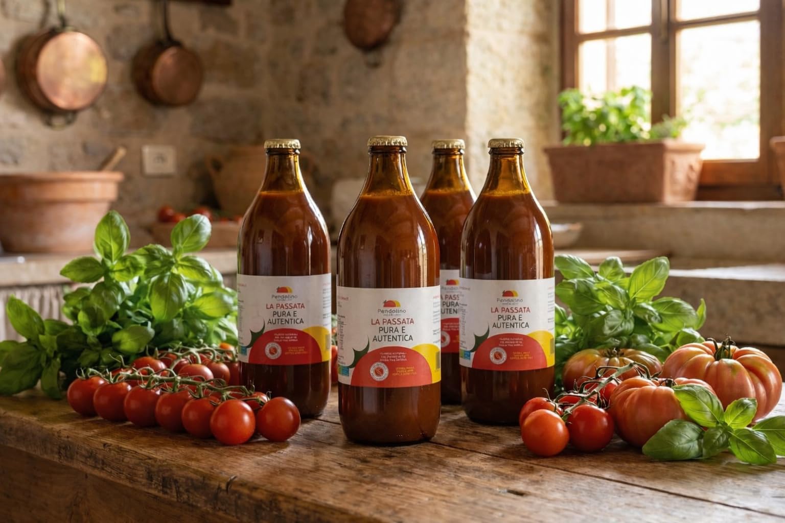 Passata Pura e Autentica di Pomodoro 650 g -100% Pomodoro Italiano Siccagno– Senza Sale e Conservanti – Agricola Pendolino (4, 2600, grammo)