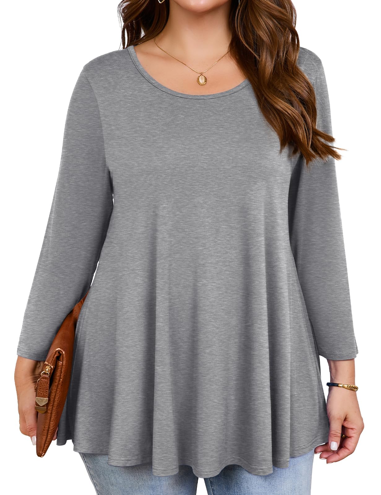 JollieLovin Womens 3/4 Sleeve Loose Fit Swing Tunic Tops Basic T Shirt