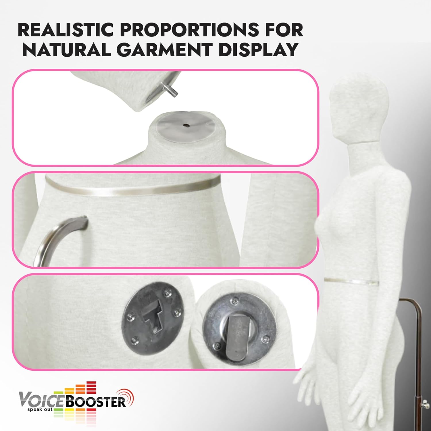 Full Body Female Mannequin by Voicebooster Speak Out - Flexible, Bendable, Poseable Standing Model with Adjustable Arms - Soft Foam Dress Form for Costumes, Clothing Display, Sewing - Beige