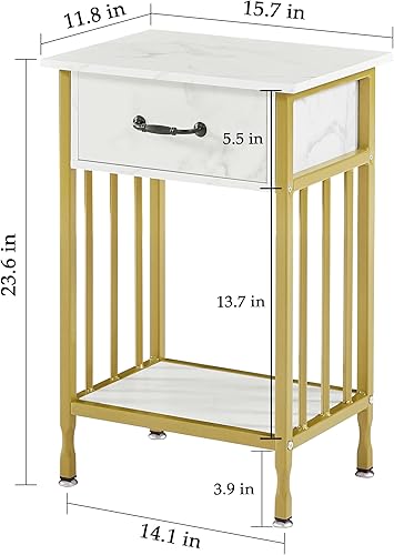 Miniatura 60 de VECELO Mesitas de noche, mesa auxiliar industrial/mesas auxiliares con cajón y estante de almacenamiento, mesitas de noche para dormitorio, sala de