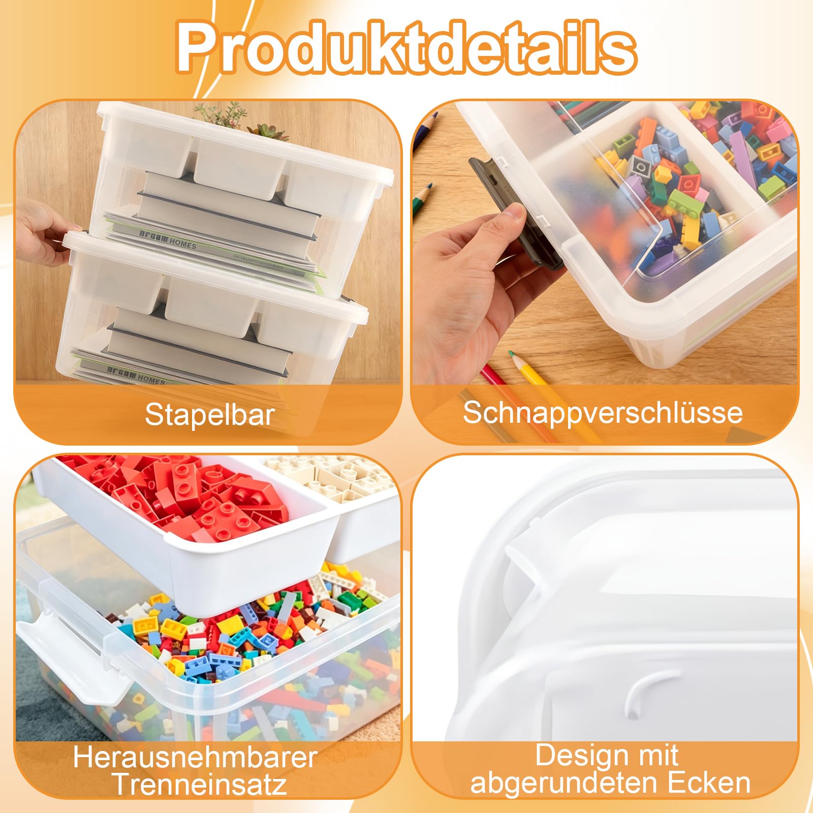 YOUNTHYE Set di 2 scatole portaoggetti con scomparti, 40,5 x 29,5 x 18,5 cm, impilabili, grandi, per mattoncini da costruzione e accessori per il fai da te