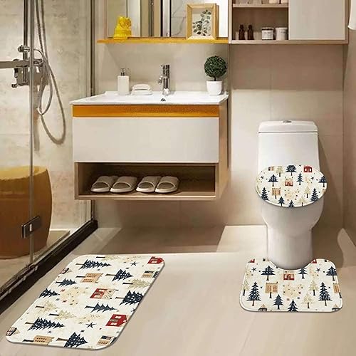 Miniatura 8 de ArtSocket Juego de baño rústico de Navidad con cortina de ducha y alfombras y accesorios, juego de cortinas de ducha desgastadas estilo casa de