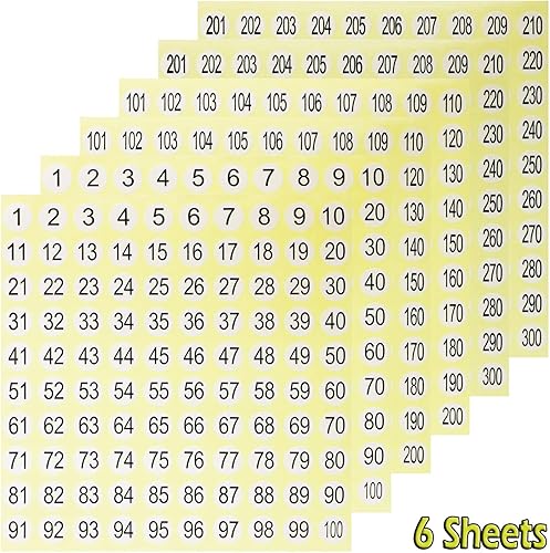 Miniatura 2 de Mini Skater 1-100, 101-200, 201-300, 6 hojas de 2/5 pulgadas, pequeñas calcomanías de vinilo autoadhesivas con números consecutivos para