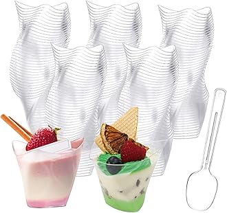 YancLife50Pcs Dessert Cups with Spoons,150 ml Plastic Swirl Dessert Pots, Clear Small Cup Reusable Serving Dessert Bowl for Ice Cream Cheesecake Jelly Candy Desserts Pudding Mousse Party