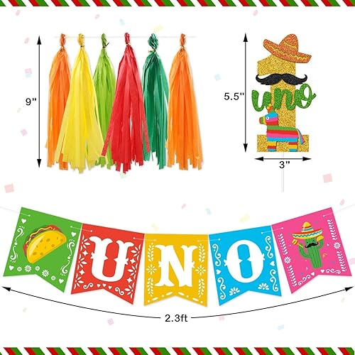 Miniatura 4 de Kitticcino Decoración de fiesta mexicana para el primer cumpleaños, pancarta para silla de bebé, decoración de tarta, adorno de taco, borla de