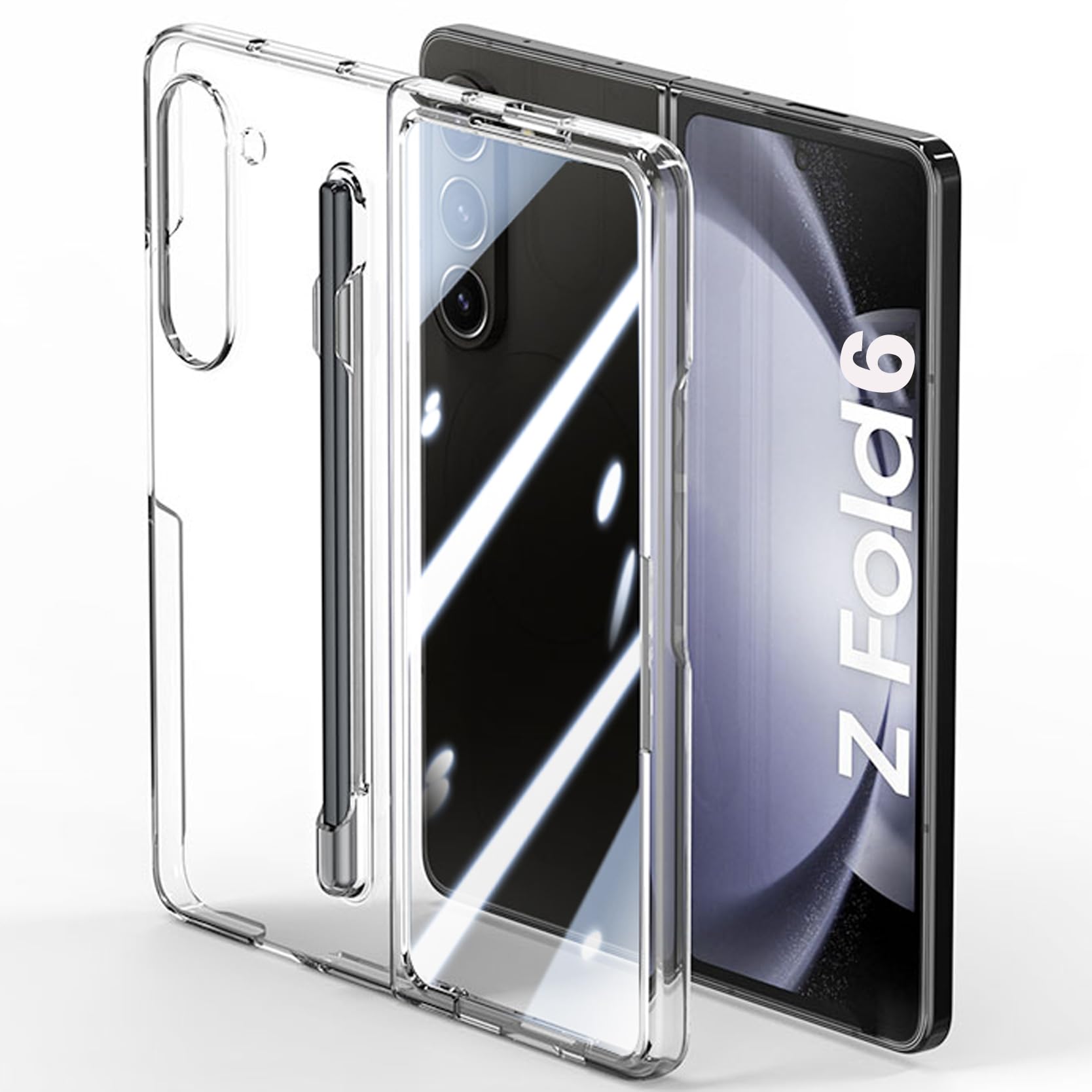 condgood for Galaxy Z Fold 6 Case with Screen Protector, [Built-in S Pen Holder] Full Body Protection Anti-Yellowing Clear Phone Cover with Stylus