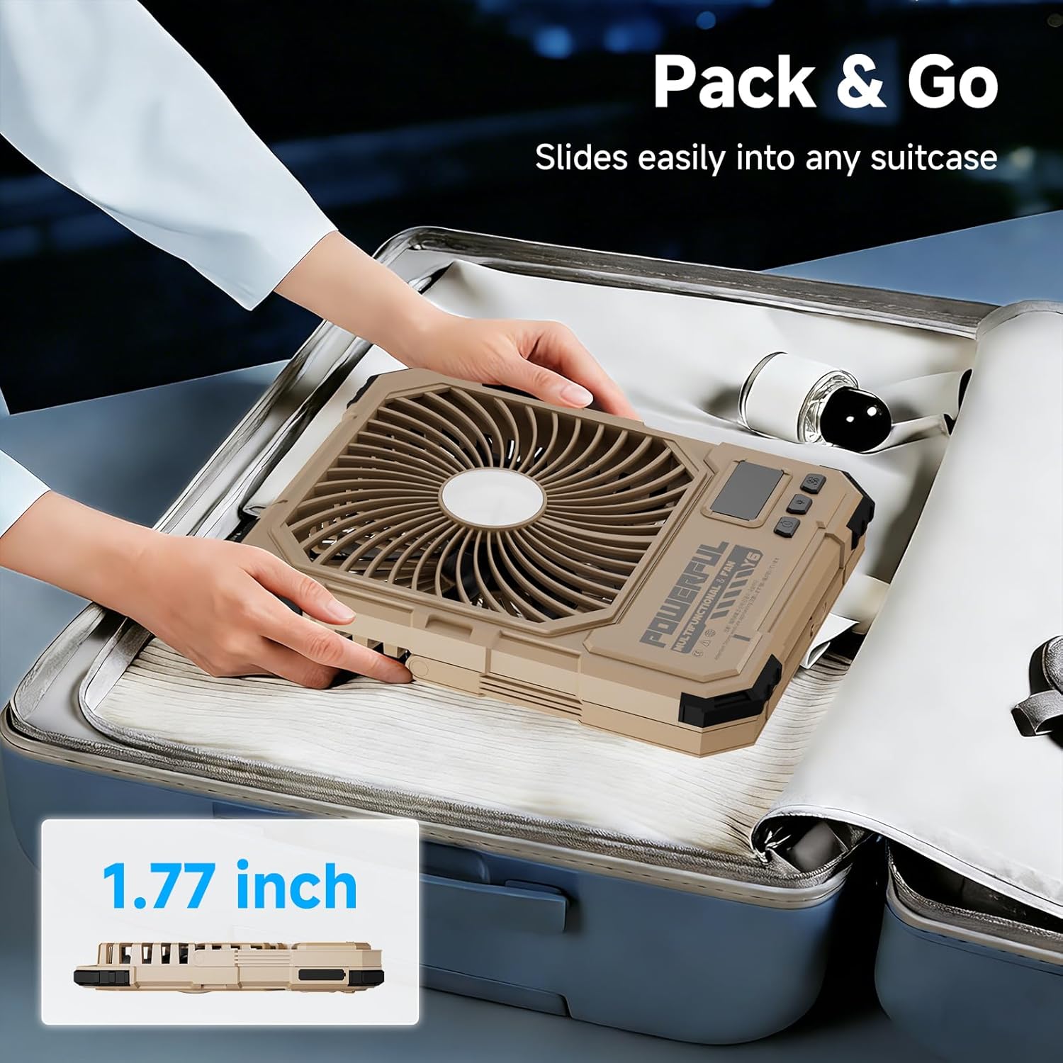 20000mAh Portable Travel Fan For Cruise, Ventilador Rechargeable Fan With Light,USB Rechargeable Camping Fan For Travel Tent (Khaki)
