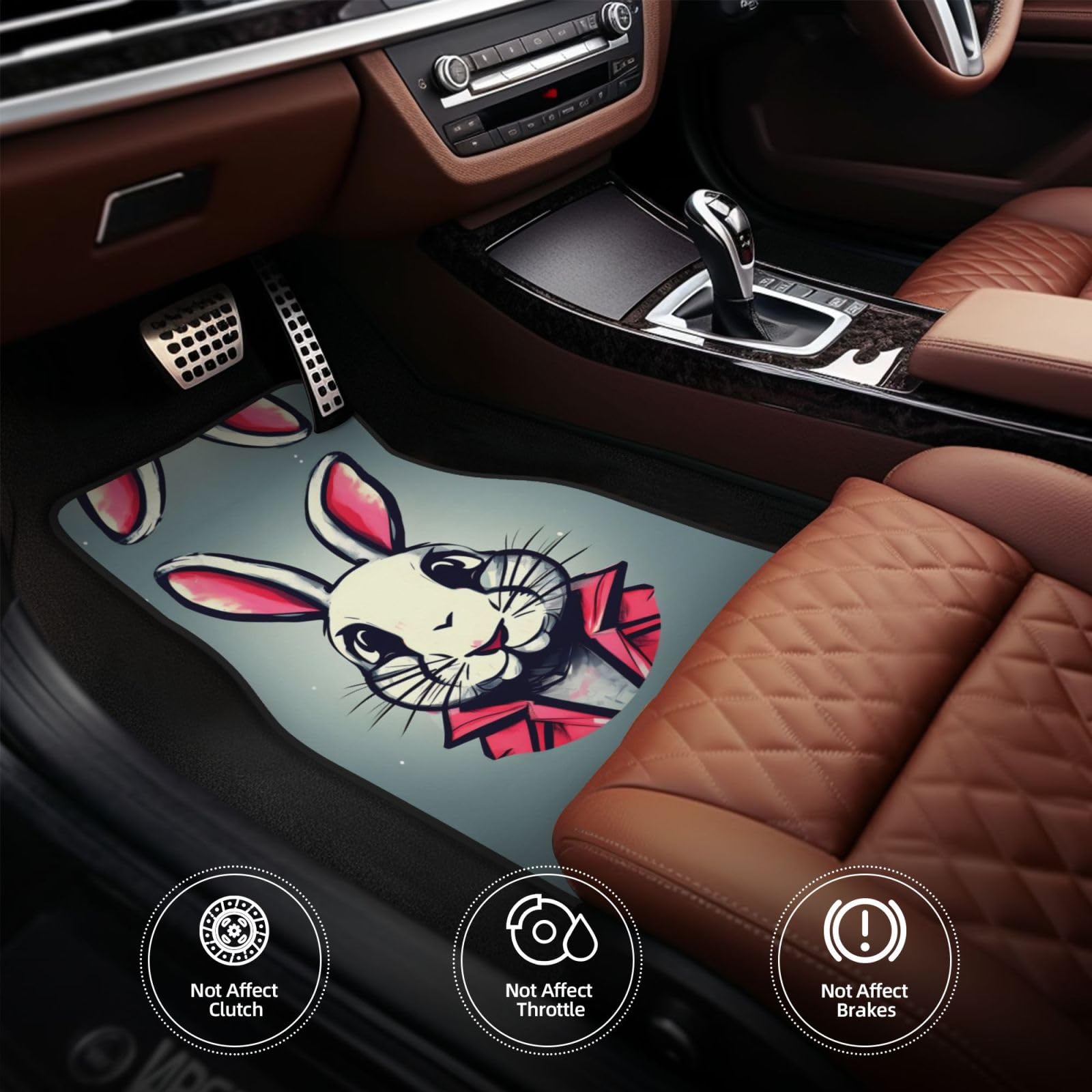 Ensemble complet de 4 tapis de voiture étanches pour voiture - Lapin lapin mignon - Tapis de protection pour voiture