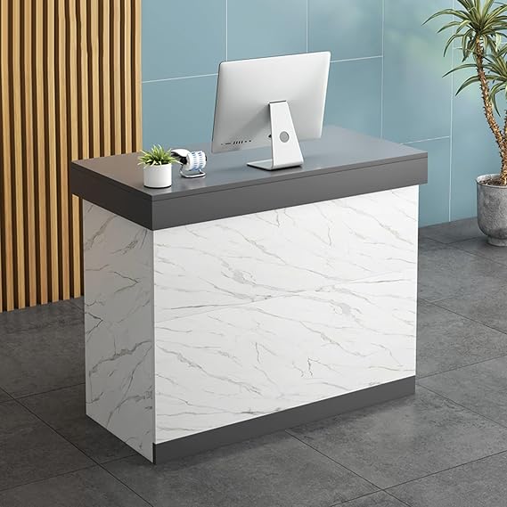 Front Desk Reception Counter, Cash Register Stand,Shop Desk, Modern Reception Desk, Retail Checkout Counter, for Home Office Salon Spas and Lobby for Clothing Store/Beauty Shop(Gray+White,80cm)