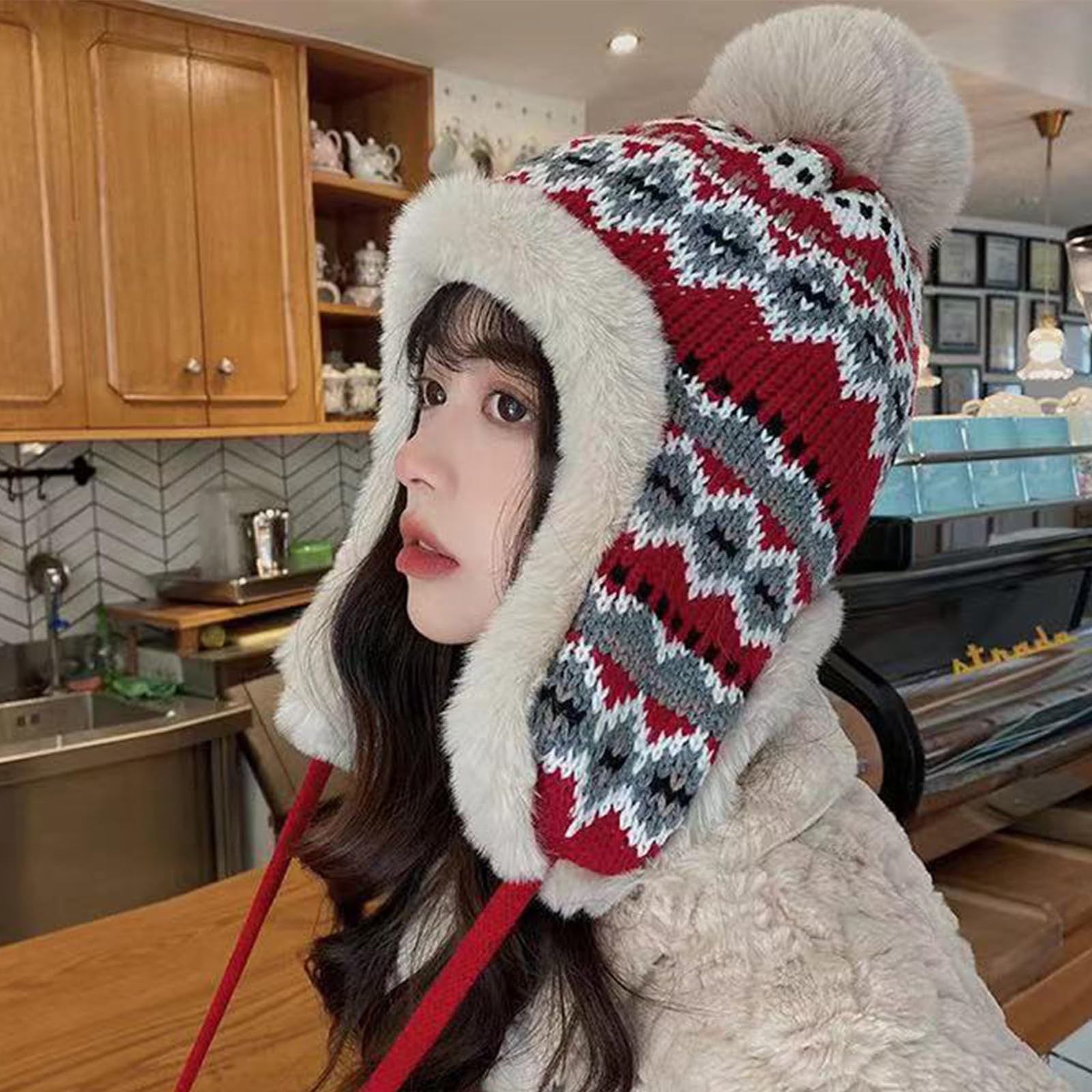 Bonnet Russe, Chapka d'hiver Bonnets de Trappeur Femme, Ushanka Bonnet Cache Oreille Femme, Chapeau de Trappeur Épaisse, Coupe-Vent Casquette Hiver avec Protège-Oreilles pour Temps Froid