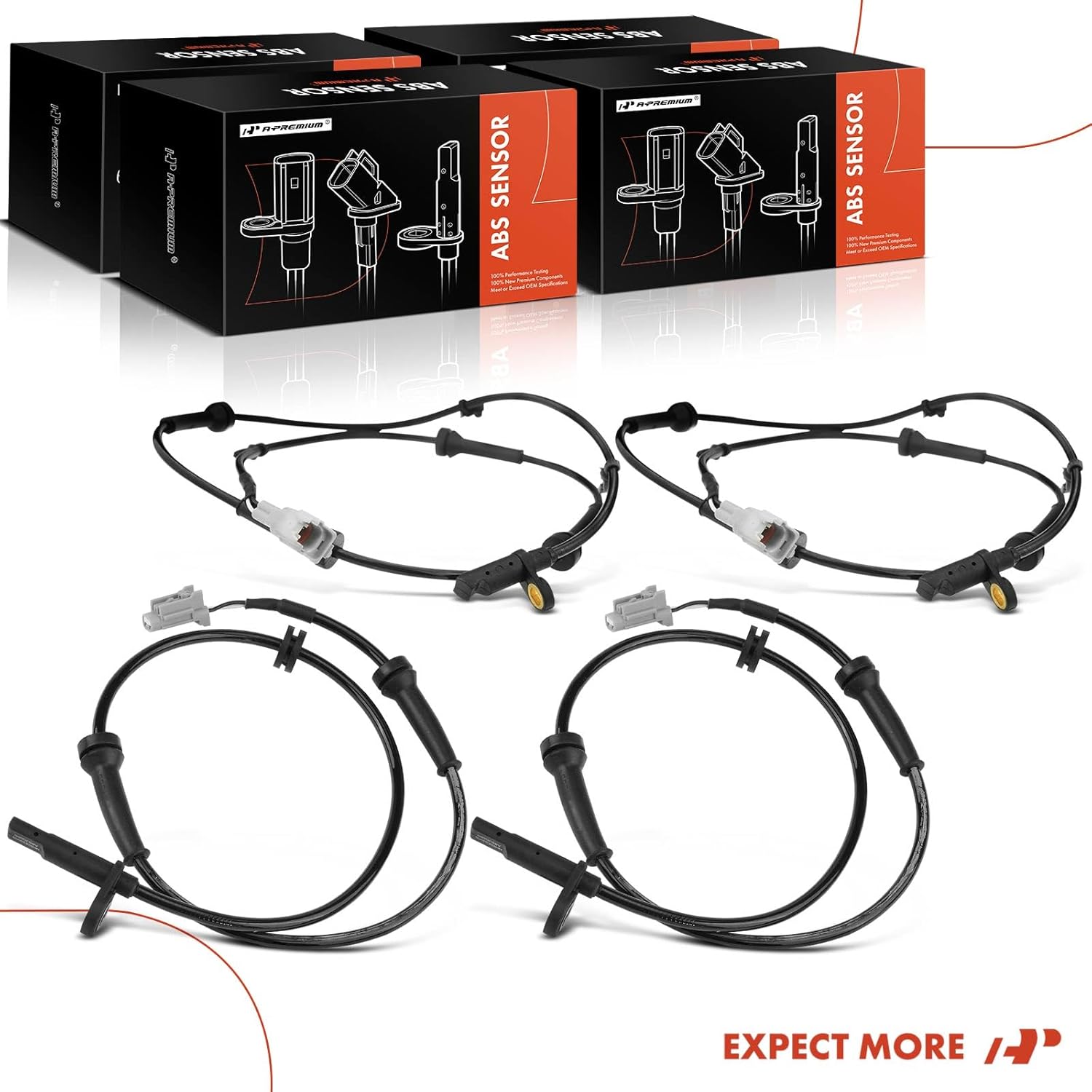 A-Premium ABS Wheel Speed Sensor Compatible with Nissan Models - Rogue 2008-2013, AWD - Front and Rear, Driver and Passenger Side, 4-PC Set, Replace# 47910JG000