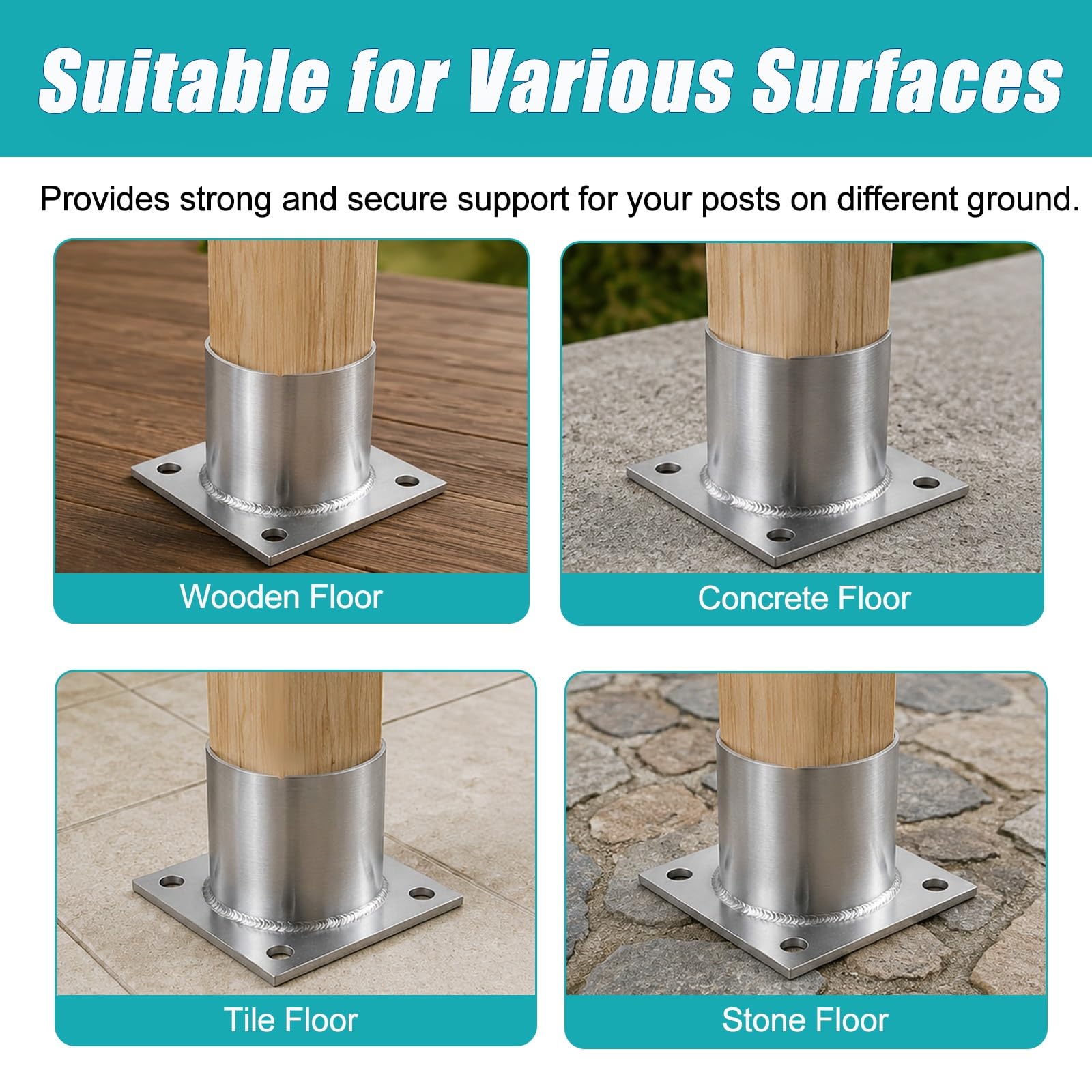 2 Pack Brida poste tubo redondo valla con kit tornillos | Hormigón de soporte poste inoxidable barandillas exteriores/luz columna/proyectos arquitectónicos(Dia 60mm/2.4")