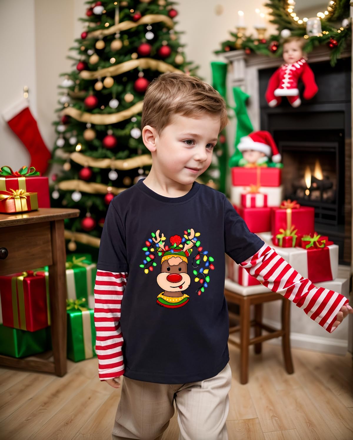 Baby Boys Christmas Shirt Toddler Holiday Dino Tree Long Sleeve Xmas Graphic T-Shirt Clothes Outfit 1-7 Years - Image 4