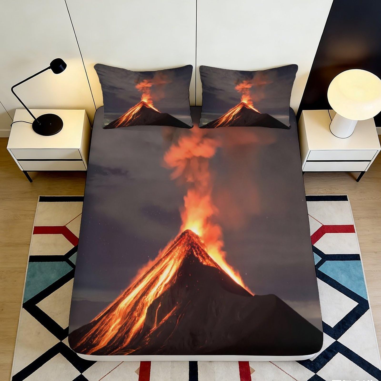 Jqzkxnhpbr Style-4 3D Printed Volcano Eruption Fitted Sheet Microfiber Anti-Slip Bed Sheet Bedroom Decor Dorm Mattress Cover 90X200x25cm