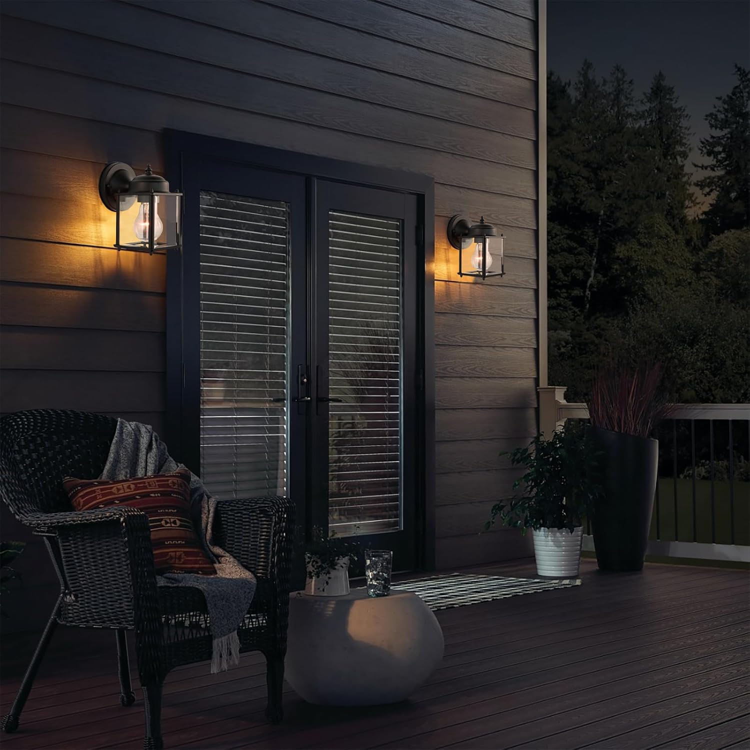 Kalium Outdoor Porch Lights Sconce 2 Pcs, Black Exterior Lighting Fixtures Waterproof, Wall Light Fixture with E26 Socket & Glass Shade, Modern Outdoor Lanterns for Patio Front Door