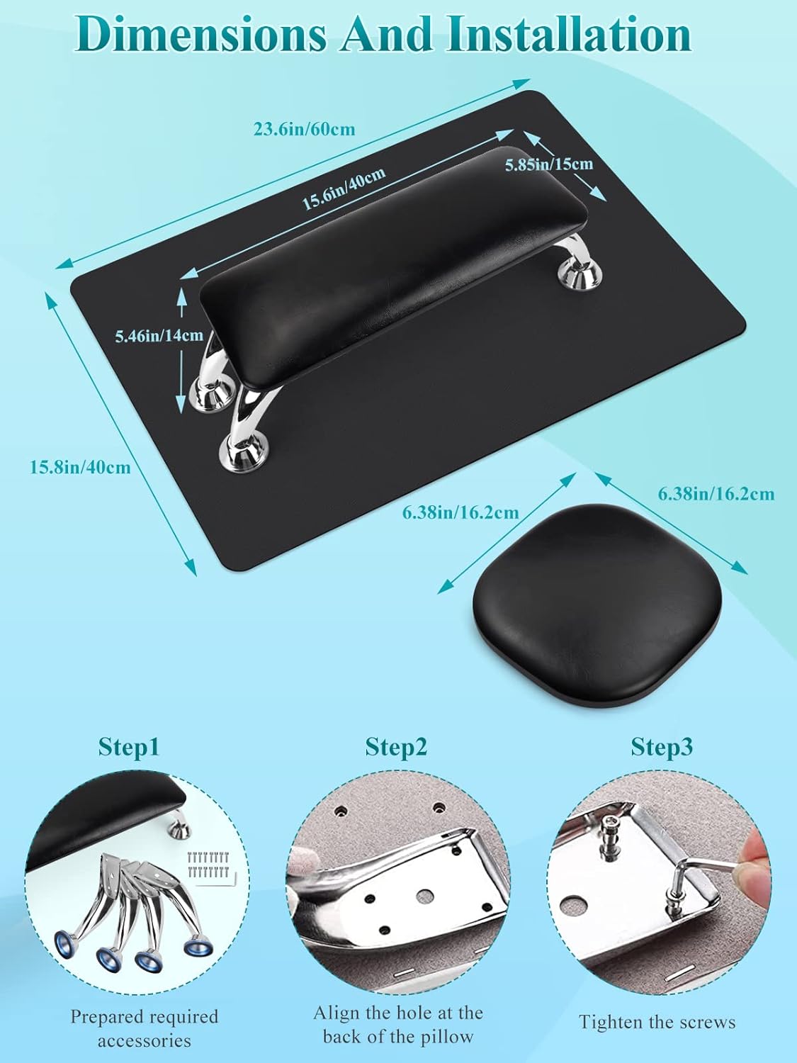 Nail Arm Rest for Acrylic Nails with Table Mat Elbow Pad, Microfiber Leather Nail Hand Elbow Rest Stand for Nails, Soft Hand Pillow Cushion Set, Sponge Nail Pillow for Salon Nail Art Tech Use (Black)