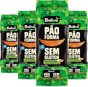 Kit com 4 Pães - Pão de Forma Multigrãos BELIVE Sem Glúten 400g - Pão Integral Macio Fatiado - Sem Lactose - Ideal para Grandes Famílias, Congelar e Estoques