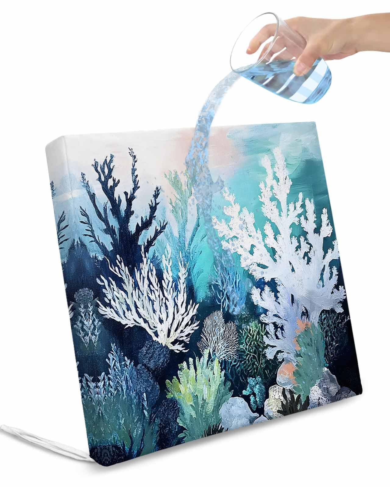 2 Pack Coastal Ocean Waterproof Cushion Covers with Ties, Outdoor Patio Chaise Lounge Chair Seat Cushion Slip Covers Replacement(Only Cover) Summer Vintage Colorful Coral 24