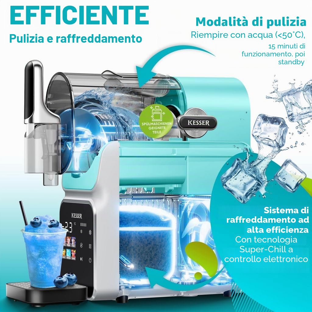 KESSER Slush - Macchina per la casa – Slush Ice Maker 2 l – per slush, cocktail gelato, frappè, frappè, frappé e succo congelato – in 25 minuti & con 6 programmi, con 3 tazze e ricettario, colore