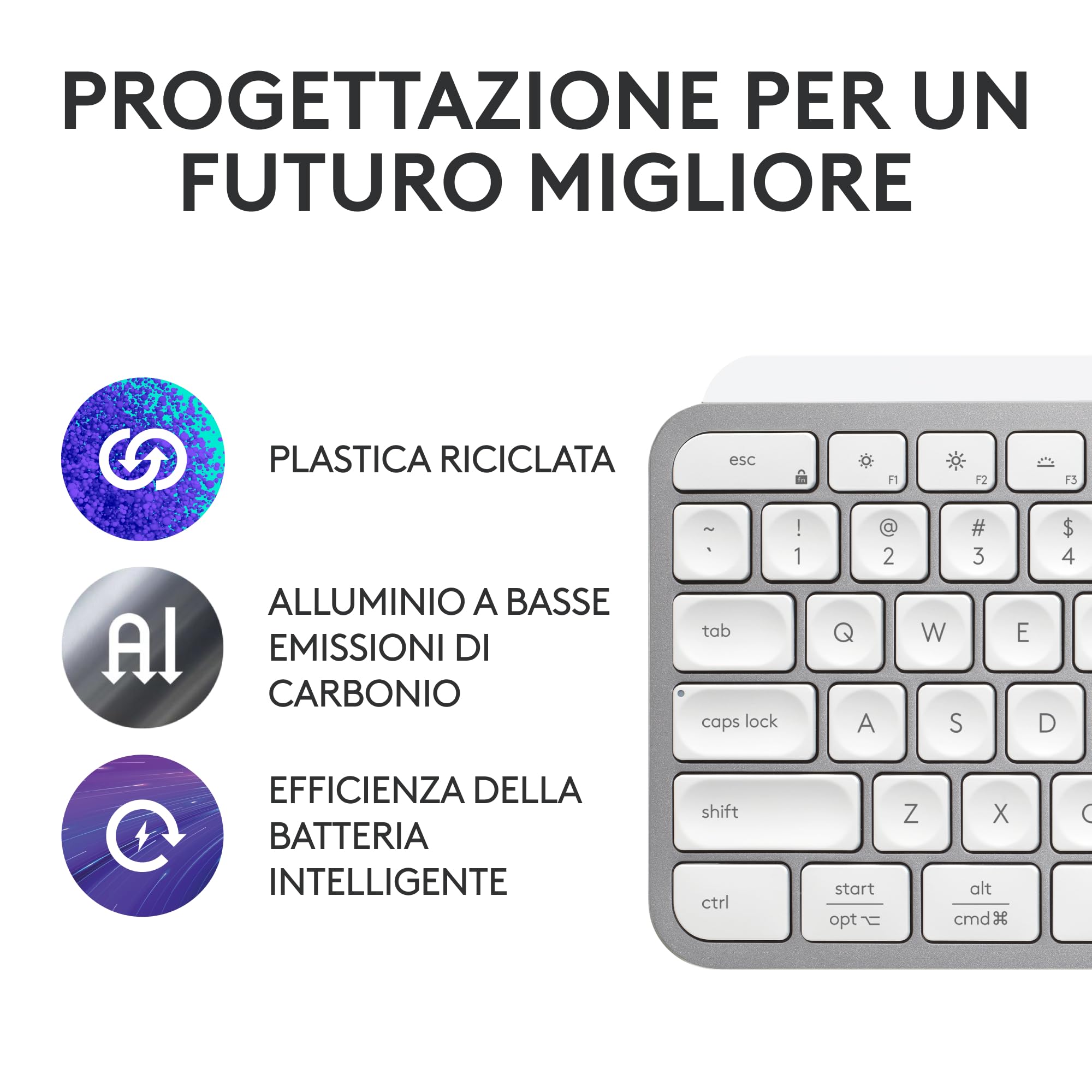 Logitech MX Keys S, Tastiera Wireless, Profilo Basso, Tasti Programmabili, Retroilluminazione, Bluetooth, USB C Ricaricabile, per PC Windows/Linux/Chrome/Mac - Grigio chiaro, Layout Italiano QWERTY