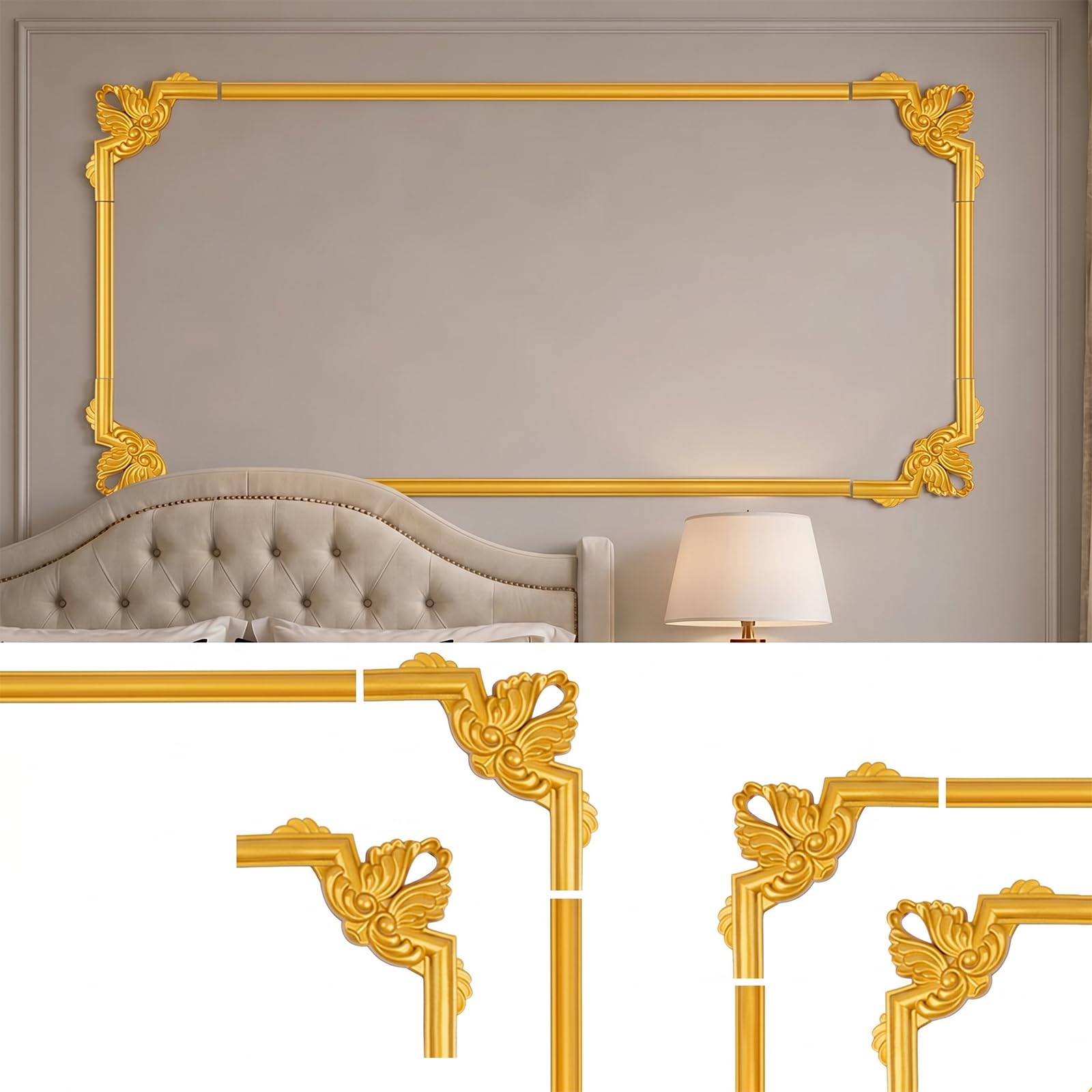 CBBEONRN Self Adhesive Wall Molding Kit PVC Peel And Stick Flexible Trim Interior Gold,5m