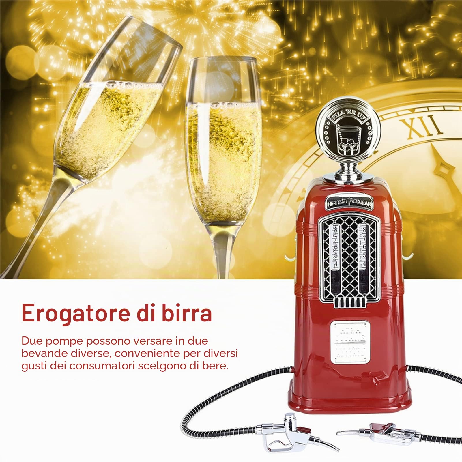 Distributore di Liquori a Pompa da 1000 Cc, Mini Distributore di Birra per Liquori Domestici, Birra, Vino, Bibite Gassate, Pompa per Bevande, Distributore di Benzina, Macchina da Bar(rosso)