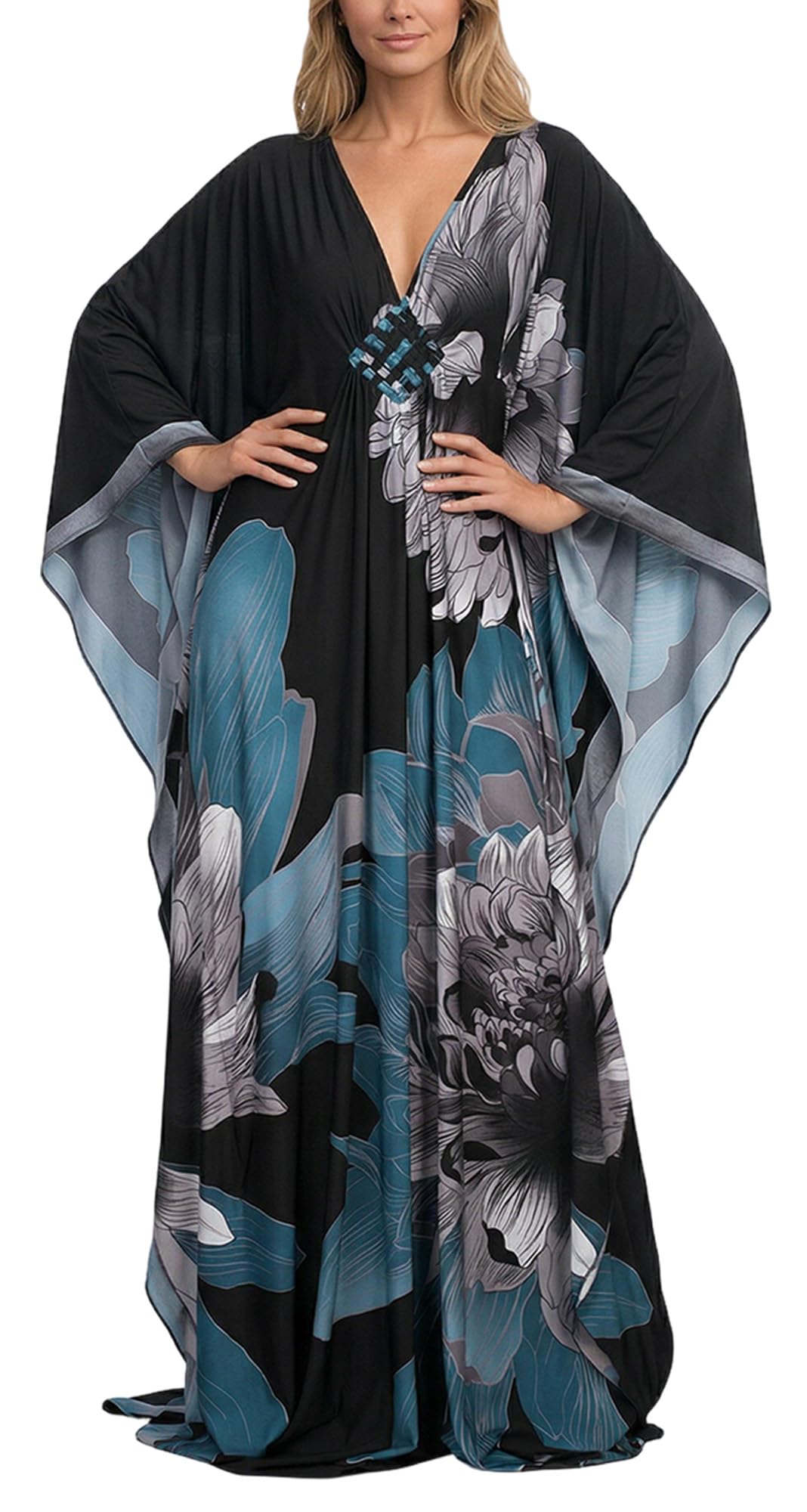 AIEOE Maillot de Bain Kimono Boho Femme Maxi Été Manteau de Plage Floral Décontracté Plus Tailles Robe Couleur 03